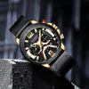 FANMIS Mens Luxury Watches Business Chronograph Dress Waterproof Leather Strap Analog Quartz Wrist Watch (Gold Black)