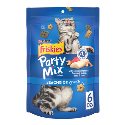 purina friskies made in usa facilities cat treats, party mix beachside crunch - (6) 6 oz. pouches (expiry -12/31/2024)