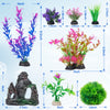 Ameliade Aquarium Decorations Fish Tank Artificial Plastic Plants & Cave Rock Decor Set, Goldfish Betta Fish Tank Accessories Small & Large Fish Bowl Decorations ?8PCS