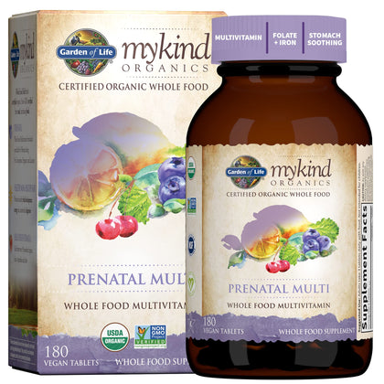 Garden of Life Organics Womens Prenatal Multivitamin with Vitamin D3, B6, B12, C & Iron, Folate for Energy & Healthy Fetal Development - Organic, Non-GMO, Gluten-Free, Vegan, 60 Day Supply