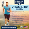 Freeda Vitamin D2 2000 IU - Kosher Certified - High Potency Ergocalciferol D2 Vitamin - Vegan Vitamin D 2000 IU Supplement for Adults - Vegetarian Vitamin D 2000 Units Vitamin D 2000 IU - 100 Tablets