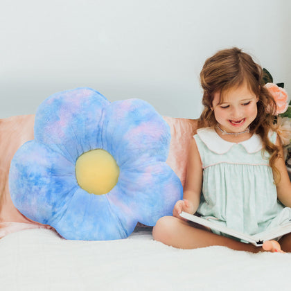 Butterfly Craze Tie Dye Daisy Lounge Flower Pillow - Medium 20 Inches, Stylish Floor Cushion, Perfect Seating Solution for Teens & Kids, Machine Washable Aesthetic Decor, Plush Microfiber, Blue