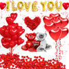 Golray 40 Pack I Love You Balloons and Heart Balloons Kit with 1000 Pcs Dark-Red Silk Rose Petals Wedding Flower Decoration Love-Bear Red Heart Balloons for Valentine Day Party Decorations