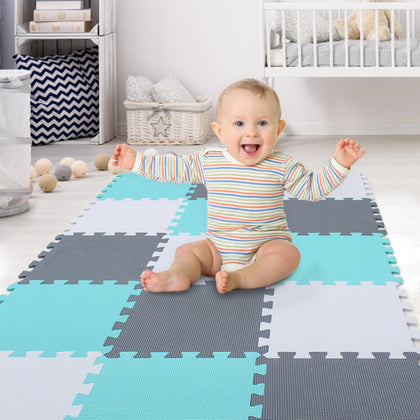 XMTMMD Soft Non-Toxic Foam Baby Play Mat | Toddler Playmat | EVA Foam Interlocking Tiles for Gym, Nursery, Playroom | 18 Squares Foam Floor Mats for Kids & Babies | Colorful Jigsaw Puzzle Play Mat