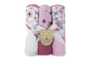 Cudlie Buttons & Stitches Baby Girl 3 Pack Rolled/Carded Hooded Towels in Crisp Blossom Print (GS71728)