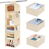 Fixwal Hanging Closet Organizer 6-Shelf Hanging Shelves for Closet with 3 Removable Drawers & Side Pockets Hanging Shelf Organizer for Bedroom or Garment Rack Beige