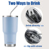 30oz Blue Tumbler Stainless Steel Double Wall Vacuum Insulated Mug with Straw and Lid, Cleaning Brush for Cold and Hot Beverages