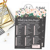 25 Rustic Floral Whats In Your Purse Bridal Wedding Shower or Bachelorette Party Game Item Cards Engagement Activities Idea For Couples Funny Rehearsal Dinner Supplies and Decoration Favors For Guests