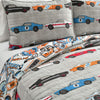 Lush Decor, Full, Blue and Orange Beige Race Car Kids' 3-Piece Bedspread, Reversible Bedding Set for Boys