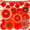 Winlyn 20 Pcs Bulk Chinese New Year Party Decorations Chinese Red Lanterns Oriental Hanging Lucky Paper Fans New Year Banner for Asian Lunar New Year The Year of Dragon Festival Wedding 2024 Decor