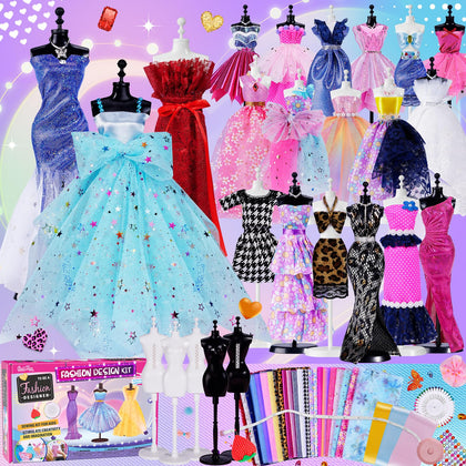 600+Pcs - Fashion Designer Kit for Girls with 5 Mannequins - Creativity DIY Arts and Crafts Kit Educational Toys - Sewing Kit for Kids Ages 8-12 - Teen Girls Kids Birthday Gift Age 6 7 8 9 10 11 12+