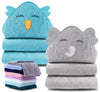 Cute Castle 2 Pack Hooded Baby Towel Rayon Made from Bamboo and 8 Washcloths - Soft Bath Towel for Bathtub for Newborn, Infant - Ultra Absorbent, Natural Baby Stuff (Lovely Elephant, Happy Bird)