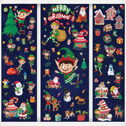 86 PCS Christmas Window Clings, 8 Sheets Christmas Window Stickers Christmas Elf, Snowman, Santa Claus, Reindeer Decals Christmas Window Films Decorations for Party Home Office Holidays