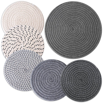 Trivets for Hot Dishes, 6 Pieces Pot Holders for Kitchen, 100% Cotton Woven Hot Pads for Kitchen, Trivets for Kitchen Heat Resistant, 11.8 Inches and 7 Inches