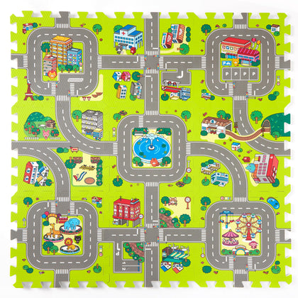 PLAY 10 Baby Play Mats for Floor, Foam Play Mat, City Road Track Puzzle Mat 9 Pieces