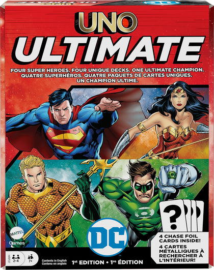 Mattel Games UNO Ultimate DC Card Game with Collectible Foil Cards, Character-Themed Decks & Special Rules