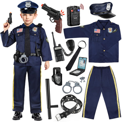 Joycover Police Officer Costume for Kids - Deluxe Police Costume with Accessories, Costumes for Boys Girls, Cop Costume Role Play Kit for Halloween Career Day-M