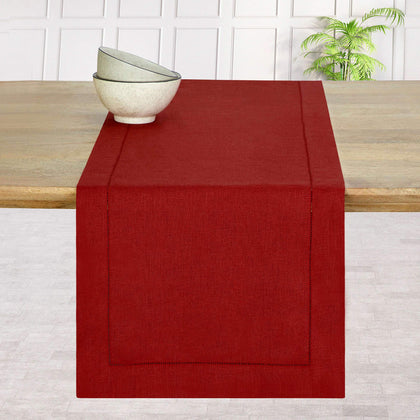 D'Moksha Divine Red Table Runner 72 inches Long, Linen Table Runner, Christmas Table Runner, Kitchen Table Runner for Fall, Thanksgiving - Machine Washable, Earth Friendly - Hemstitch, 14x72 inches