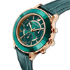 SWAROVSKI Octea Lux Chrono Rose Gold Quartz Watch with Leather Strap, Green Crystals, Swiss Made