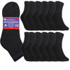 Special Essentials 12 Pairs Cotton Diabetic Ankle Socks - Non-Binding With Extra Wide Top For Men and Women Black 10-13