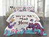 Ambesonne Alice in Wonderland Bedspread, We are All Mad Here Words with Caterpillar White Rabbit Cheshire Cat, Decorative Quilted 3 Piece Coverlet Set with 2 Pillow Shams, King Size, Purple Blue