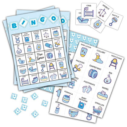 Boy Bingo Game, Its a Boy Themed Party Games with 24 Players, Blue Baby Shower/Gender Reveal/Pregnancy Announcement Party Supplies Activities