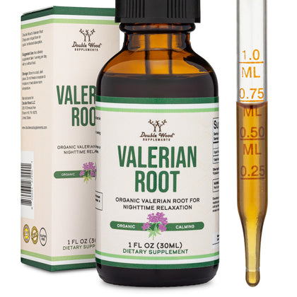 Valerian Root Drops for Sleep - Organic Valerian Root Tincture Extract 168mg - 1 FL OZ, 30 Servings (Better Absorbed Than Capsules, Enhances Valerian Root Tea) for Relaxation and Calm by Double Wood