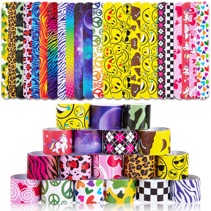 LovesTown Kids Slap Bracelets, 48PCS Slap Wristbands Snap Bracelets Emotions Camouflage Leopard Print Galaxy for kids Party Favors Classroom Prizes Birthday Gifts