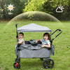 EVER ADVANCED Foldable Wagons for Two Kids & Cargo, Collapsible Folding Stroller with Adjustable Handle Bar,Removable Canopy with 5-Point Harness Gray