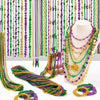 300PCS Mardi Gras Beads Costume, Green Purple Gold Metallic Mardi Gras Beads Necklaces Accessories Bulks, Mardi Gras Beads Necklace Costumes Women Men for Parade Throws Party Decor Favor Supplies