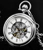 Stuhrling Original Men's Pocket Watch Stainless Steel Analog Skeleton Watch Hand Wind Mechanical Movement Stainless Steel Chain