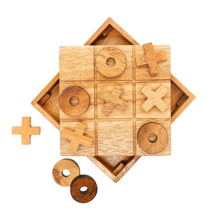 BSIRI Wooden Tic Tac Toe-Coffee Table Decor, Brain Teaser Puzzles for Adults, Unique Gifts for Kids, Classic Board Games for Adults and Family Entertainment (2D)