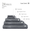 LANE LINEN Luxury Bath Towel Set - 100% Cotton 24 Pc Bathroom Towel Set, Quick Dry Towels & Washcloths Set, 2 Large Bath Sheet, 4 Bath Towel, 6 Hand Towel, 8 Wash Cloths,4 Fingertip Towels - Cool Grey