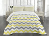 Lunarable Geometric Bedspread, Horizontal Chevron Pattern Zigzag Endless Simplicity Design Print, Decorative Quilted 3 Piece Coverlet Set with 2 Pillow Shams, Queen Size, White Yellow