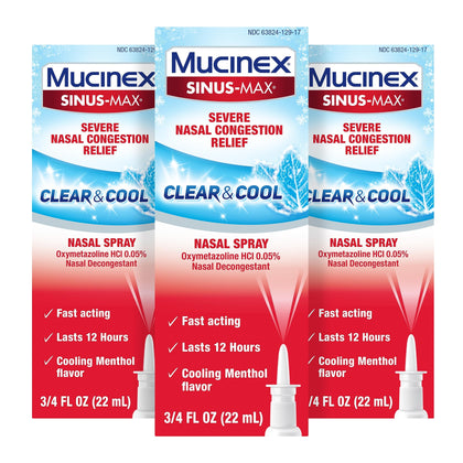 Mucinex Mucinex Severe Nasal Congestion Relief Clear & Cool Nasal Spray, Cooling Menthol Flavor (Pack Of 3), 3/4 Fl Ounce (Expiry -2/28/2025)