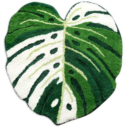 FrecklePot Albo Monstera Non Slip Bath Mat or Kitchen Tufted Rug | Plant Leaf Shaped Kids Pets Floor Mat Carpet, Green, 30