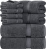 Utopia Towels 8-Piece Premium Towel Set, 2 Bath Towels, 2 Hand Towels, and 4 Wash Cloths, 600 GSM 100% Ring Spun Cotton Highly Absorbent Towels for Bathroom, Gym, Hotel, and Spa (Grey)