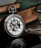 Stuhrling Original Men's Pocket Watch Stainless Steel Analog Skeleton Watch Hand Wind Mechanical Movement Stainless Steel Chain